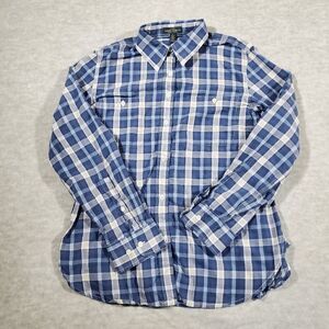 Lauren Ralph Lauren Shirt Womens Large Blue Plaid Regular Fit Casual Button Down